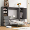 Queen Size Murphy Bed Wall Bed with 2 Side Closet, Drawers and Shelves, Cabinet Bed Folding Wall Bed for Guest Room Bedroom Office