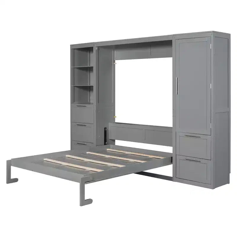 Cama Murphy Queen blanca con armario y cajones de almacenaje