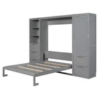 Cama Murphy Queen blanca con armario y cajones de almacenaje