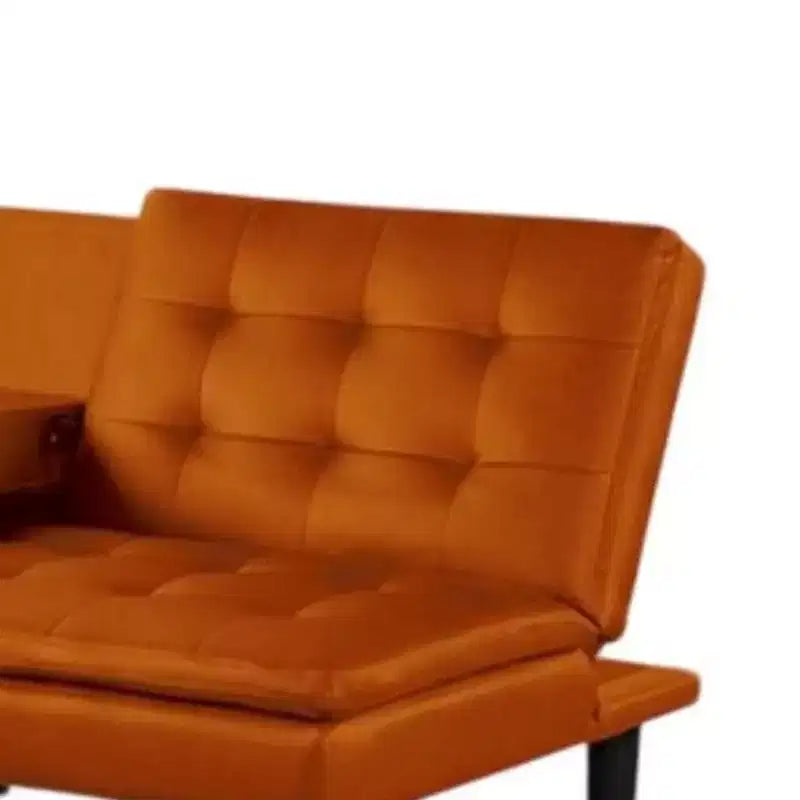 Sofá cama futón de 2 plazas de piel sintética naranja con mesa abatible