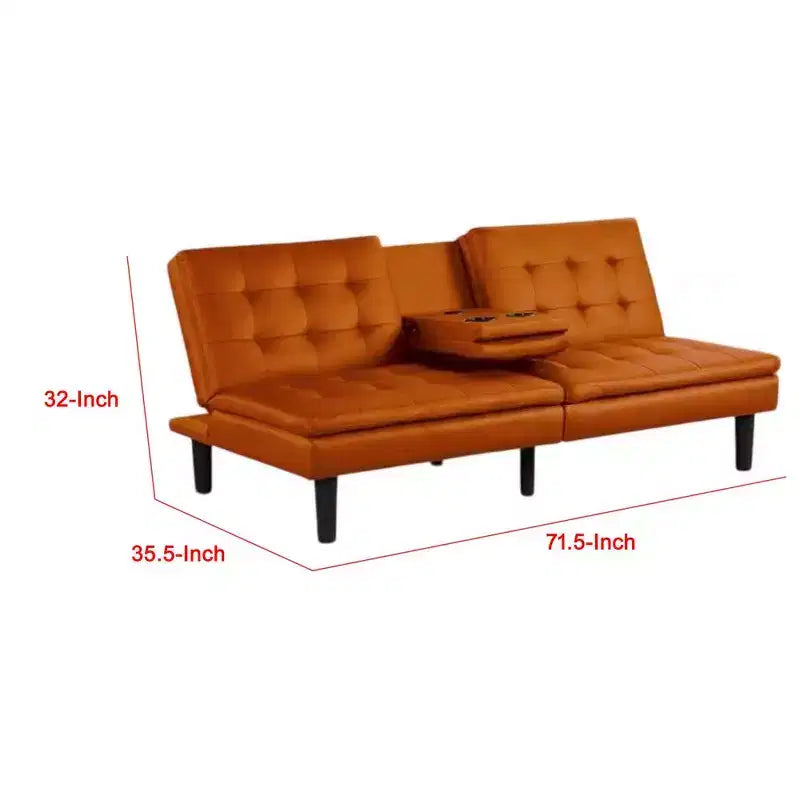 Sofá cama futón de 2 plazas de piel sintética naranja con mesa abatible