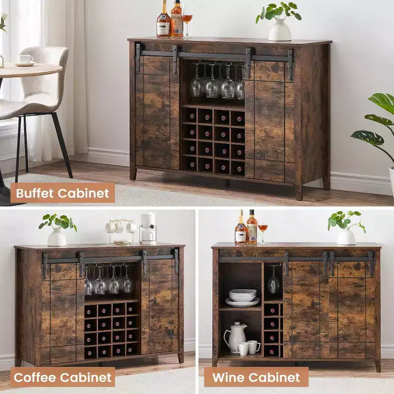 Armario botellero de madera de 119 cm Fire Color/Light Ivory/White+Mango con puerta corredera, botellero y portacopas