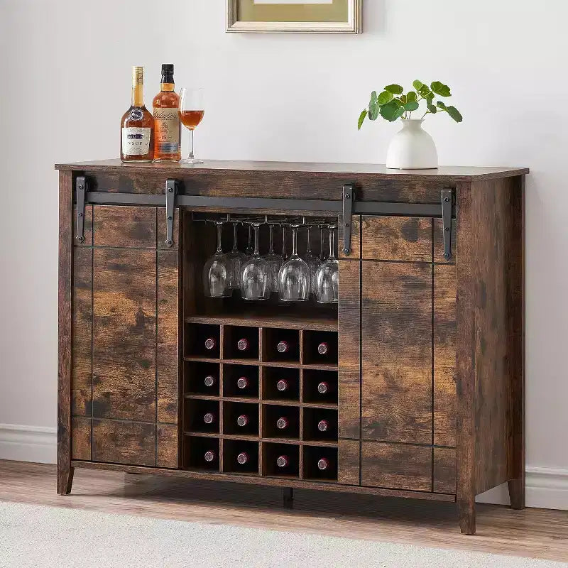 Armario botellero de madera de 119 cm Fire Color/Light Ivory/White+Mango con puerta corredera, botellero y portacopas