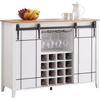 Armario botellero de madera de 119 cm Fire Color/Light Ivory/White+Mango con puerta corredera, botellero y portacopas