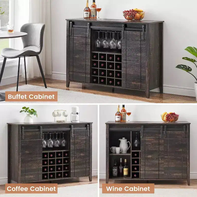 Armario botellero de madera de 119 cm Fire Color/Light Ivory/White+Mango con puerta corredera, botellero y portacopas