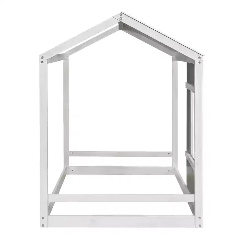 Cama de plataforma Twin House con techo y ventana - Blanco y gris antiguo
