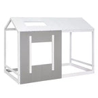 Cama de plataforma Twin House con techo y ventana - Blanco y gris antiguo