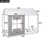 Cama de plataforma Twin House con techo y ventana - Blanco y gris antiguo