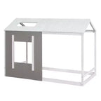 Cama de plataforma Twin House con techo y ventana - Blanco y gris antiguo