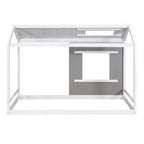 Cama de plataforma Twin House con techo y ventana - Blanco y gris antiguo