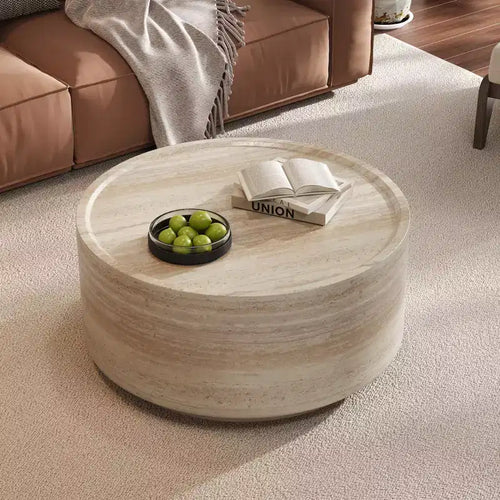 Round Coffee Table Cocktail Table Drum Center Table Sofa Side Table Accent Table with Mars Pattern, No Assembly Needed - ModernLuxe