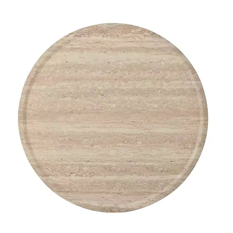 Mesa de centro/auxiliar redonda beige con pedestal, tapa de imitación mármol, no requiere montaje