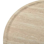 Mesa de centro/auxiliar redonda beige con pedestal, tapa de imitación mármol, no requiere montaje