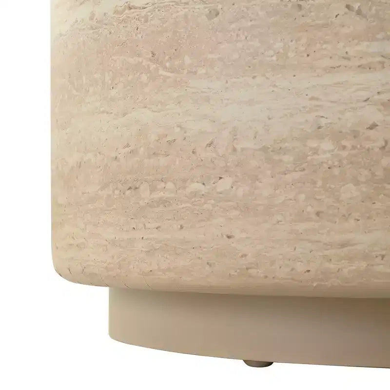 Mesa de centro/auxiliar redonda beige con pedestal, tapa de imitación mármol, no requiere montaje
