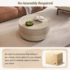 Mesa de centro/auxiliar redonda beige con pedestal, tapa de imitación mármol, no requiere montaje