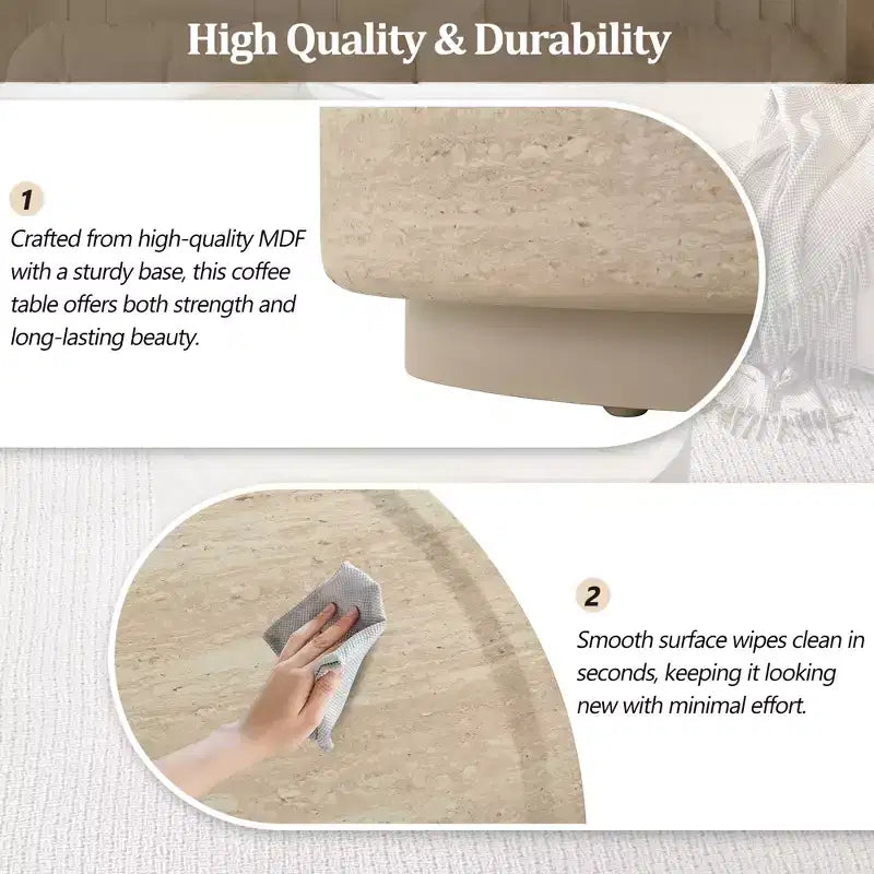 Mesa de centro/auxiliar redonda beige con pedestal, tapa de imitación mármol, no requiere montaje