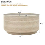 Mesa de centro/auxiliar redonda beige con pedestal, tapa de imitación mármol, no requiere montaje