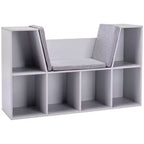Banco de Almacenamiento Infantil de 6 Cubos con Cojín, Gris/Natural, para Mayores de 3 Años