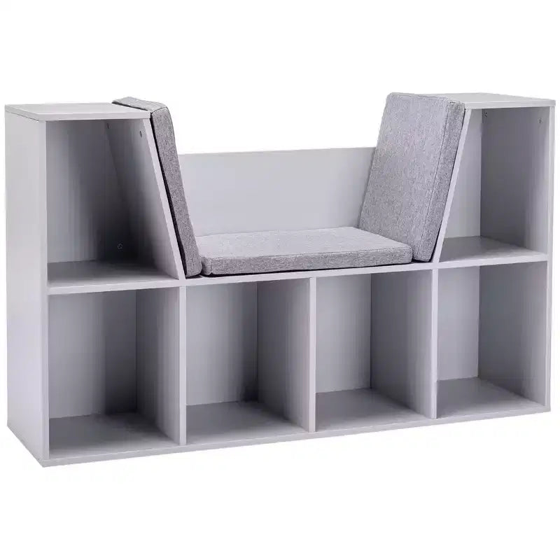 Banco de Almacenamiento Infantil de 6 Cubos con Cojín, Gris/Natural, para Mayores de 3 Años