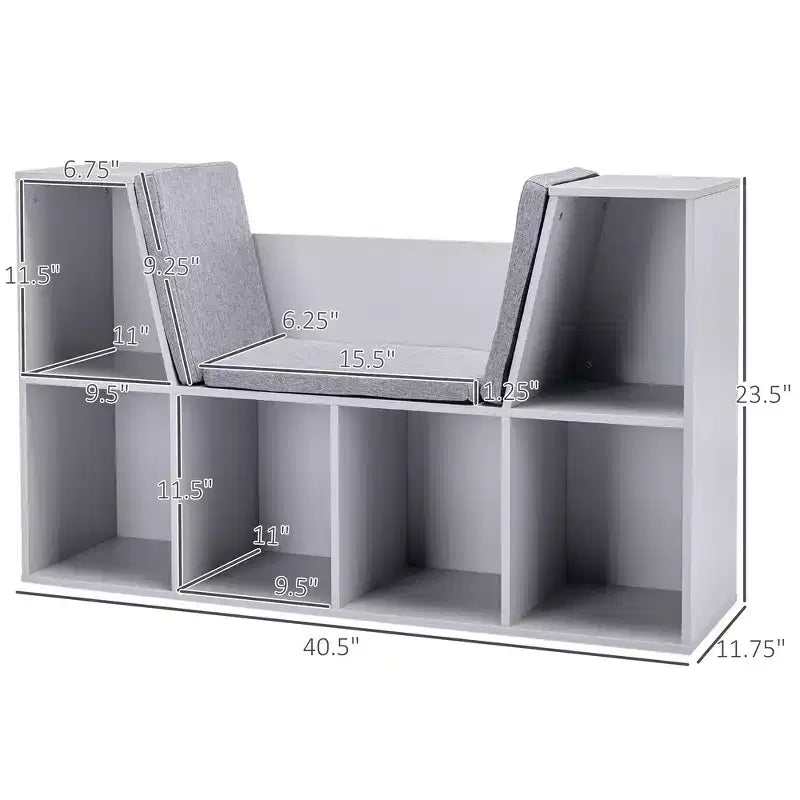 Banco de Almacenamiento Infantil de 6 Cubos con Cojín, Gris/Natural, para Mayores de 3 Años