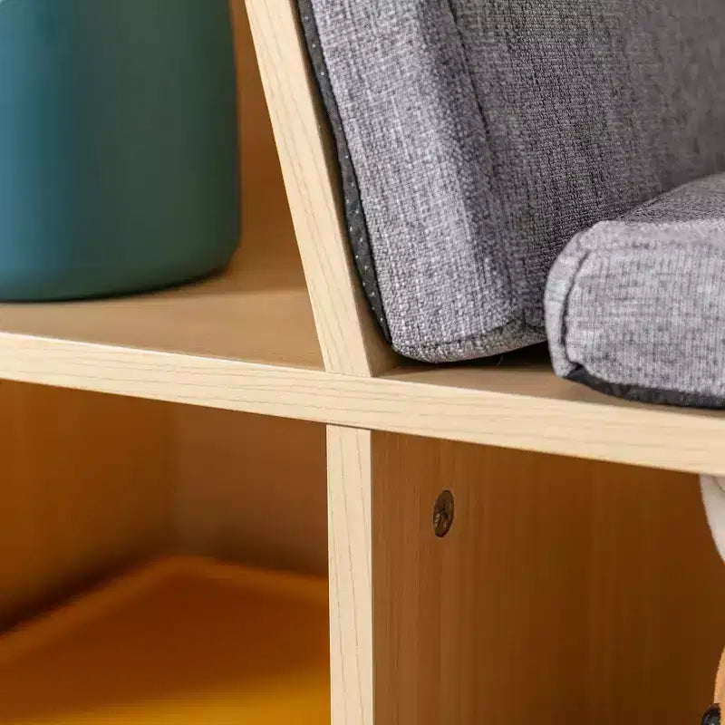 Banco de Almacenamiento Infantil de 6 Cubos con Cojín, Gris/Natural, para Mayores de 3 Años