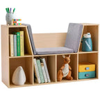 Banco de Almacenamiento Infantil de 6 Cubos con Cojín, Gris/Natural, para Mayores de 3 Años