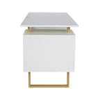 Escritorio moderno de computadora blanco y dorado con cajones – Una persona