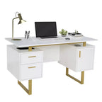 Escritorio moderno de computadora blanco y dorado con cajones – Una persona