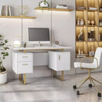 Escritorio moderno de computadora blanco y dorado con cajones – Una persona