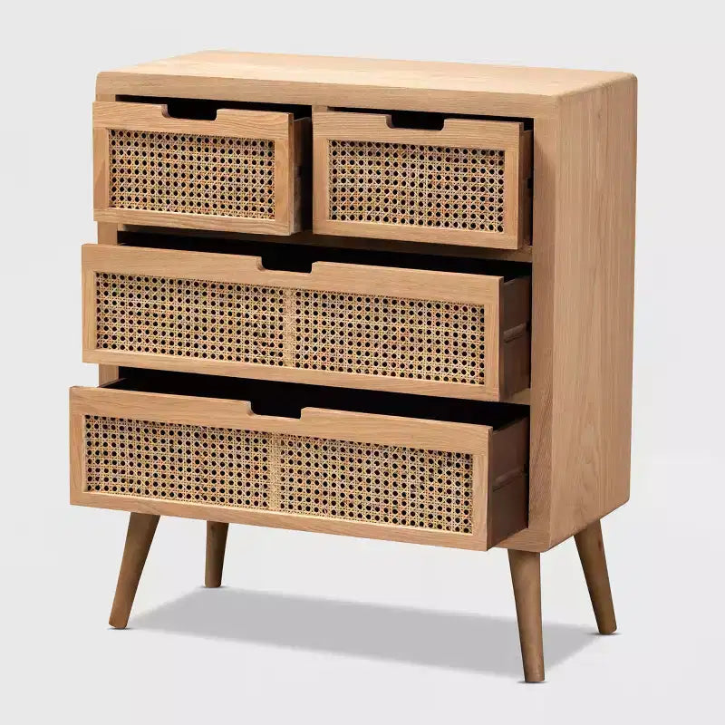 Cajonera auxiliar de roble medio con 4 cajones