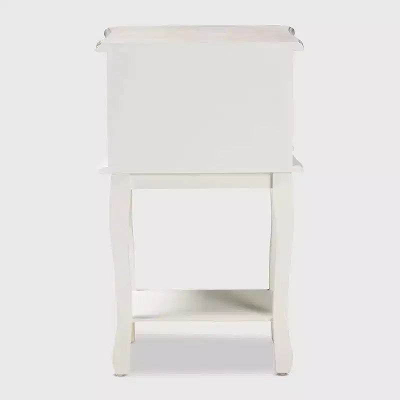 Mesita de noche de 2 cajones, blanca/roble, estilo francés, 1 persona