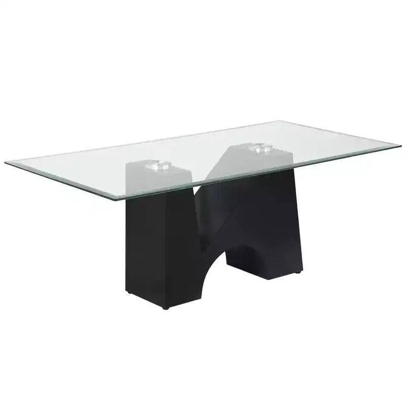 HOMES: Inside + Out Riverpoint Modern Rectangle Coffee Table Clear/Black: Steel Frame, Tempered Glass Top, Beveled Edges