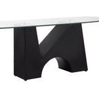 Mesa de centro rectangular moderna transparente/negra — Marco de acero y vidrio templado
