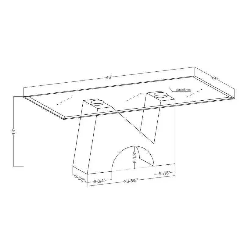 Mesa de centro rectangular moderna transparente/negra — Marco de acero y vidrio templado