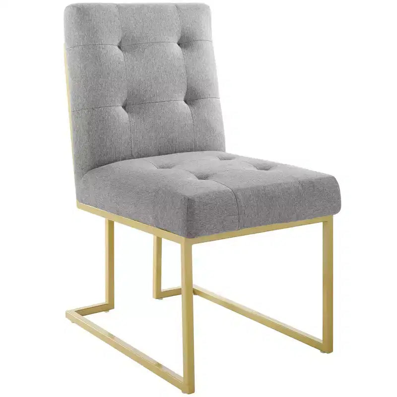 Silla de comedor tapizada sin brazos de acero inoxidable dorado, capacidad para 1 persona