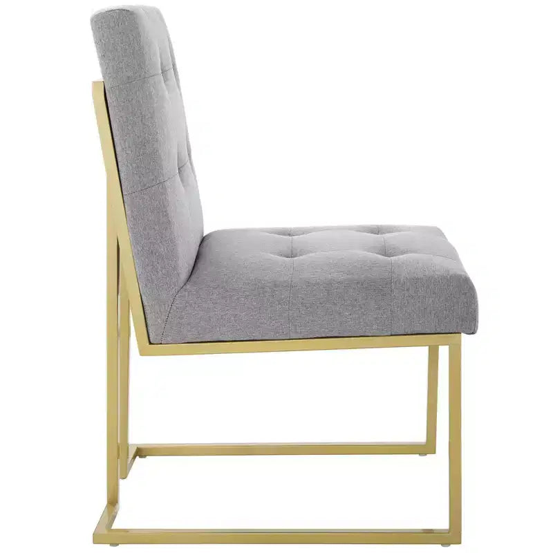 Silla de comedor tapizada sin brazos de acero inoxidable dorado, capacidad para 1 persona