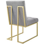 Silla de comedor tapizada sin brazos de acero inoxidable dorado, capacidad para 1 persona