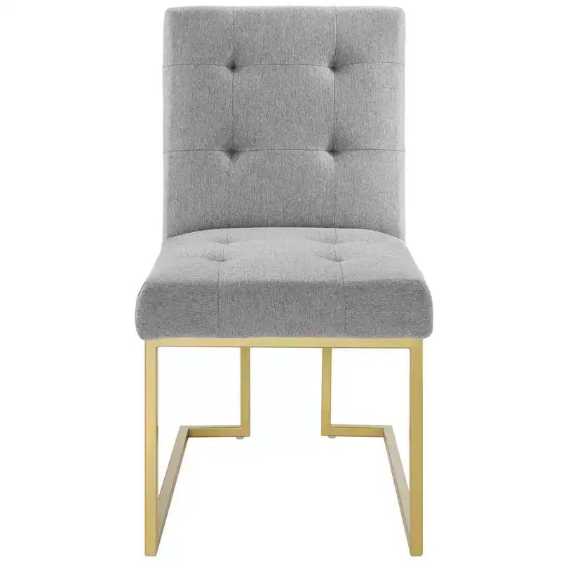 Silla de comedor tapizada sin brazos de acero inoxidable dorado, capacidad para 1 persona