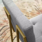 Silla de comedor tapizada sin brazos de acero inoxidable dorado, capacidad para 1 persona
