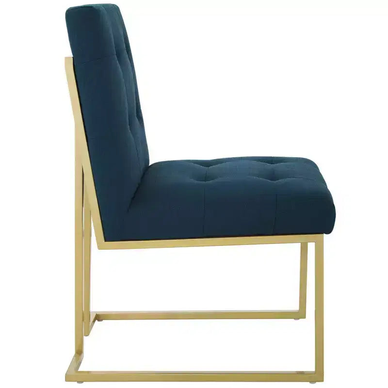 Silla de comedor tapizada sin brazos de acero inoxidable dorado, capacidad para 1 persona