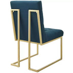 Silla de comedor tapizada sin brazos de acero inoxidable dorado, capacidad para 1 persona