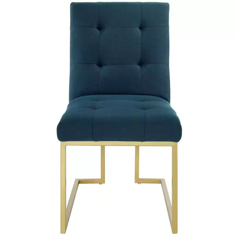 Silla de comedor tapizada sin brazos de acero inoxidable dorado, capacidad para 1 persona