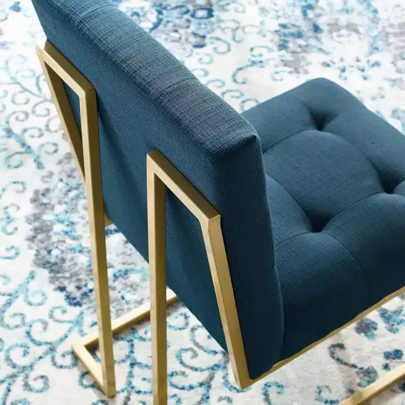 Silla de comedor tapizada sin brazos de acero inoxidable dorado, capacidad para 1 persona