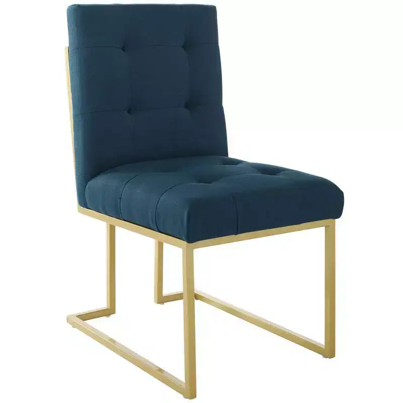 Silla de comedor tapizada sin brazos de acero inoxidable dorado, capacidad para 1 persona