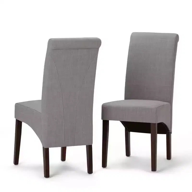 Sillas de comedor de tela con aspecto de lino gris paloma/beige claro, juego de 2
