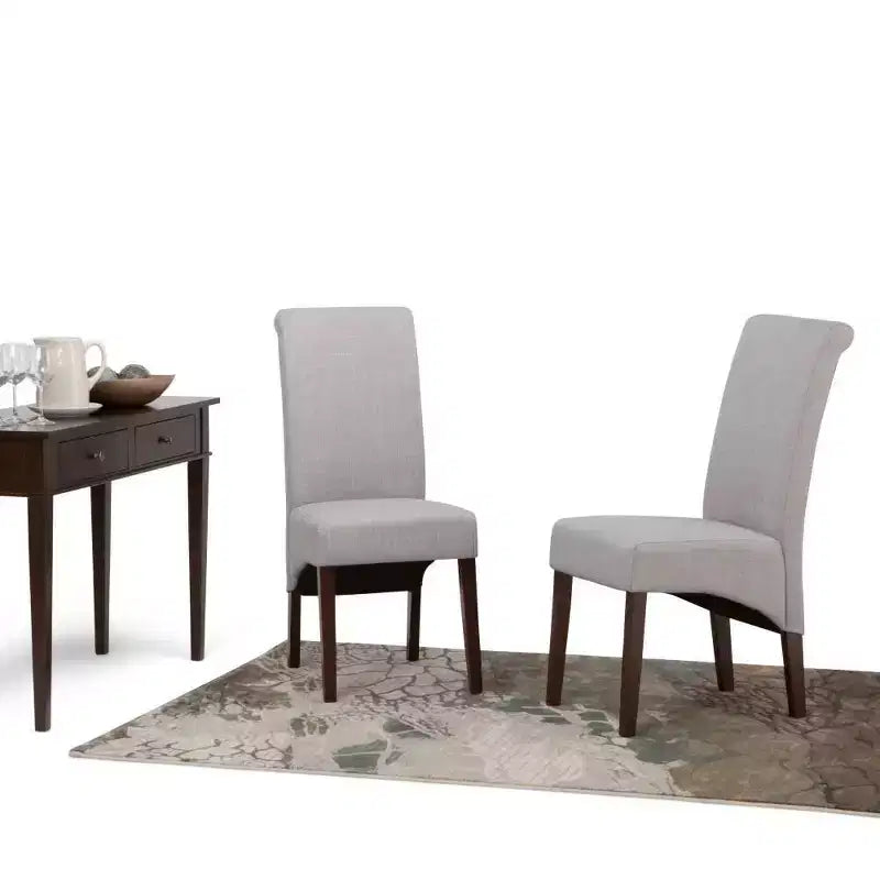 Sillas de comedor de tela con aspecto de lino gris paloma/beige claro, juego de 2
