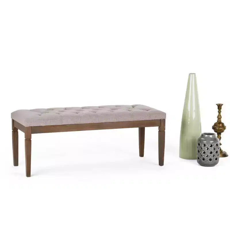 Puf otomano tapizado con mechones de lino natural/gris nube/marrón envejecido, 1-2 personas