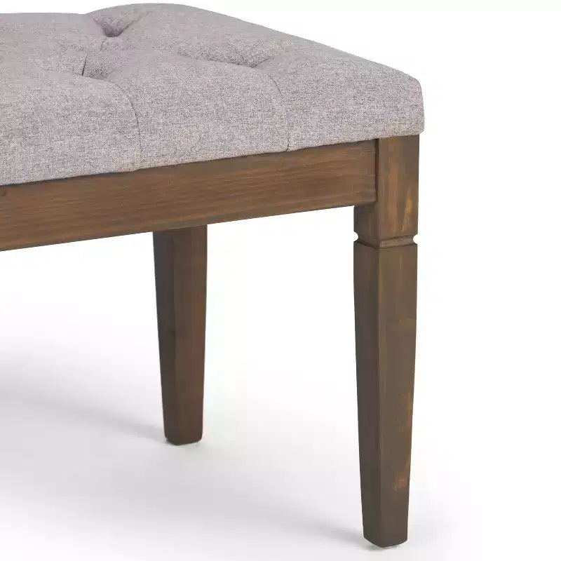 Puf otomano tapizado con mechones de lino natural/gris nube/marrón envejecido, 1-2 personas