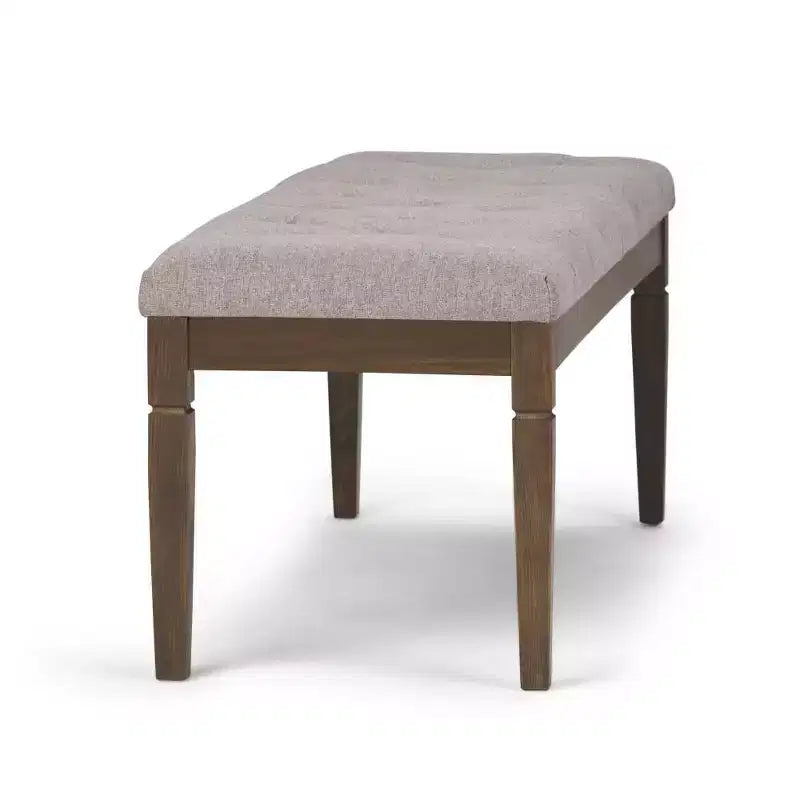 Puf otomano tapizado con mechones de lino natural/gris nube/marrón envejecido, 1-2 personas