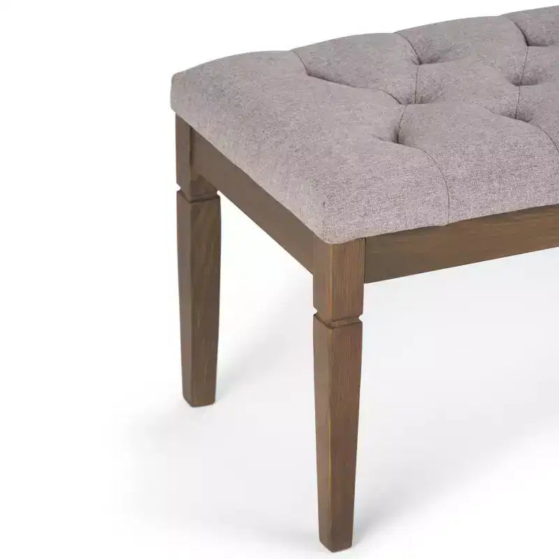 Puf otomano tapizado con mechones de lino natural/gris nube/marrón envejecido, 1-2 personas